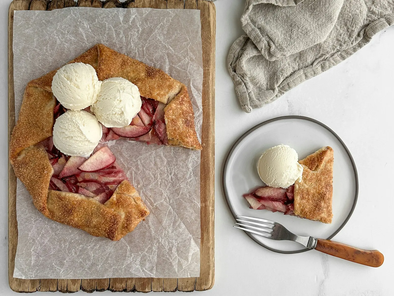 Representative rustic fruit galette with vanilla ice cream